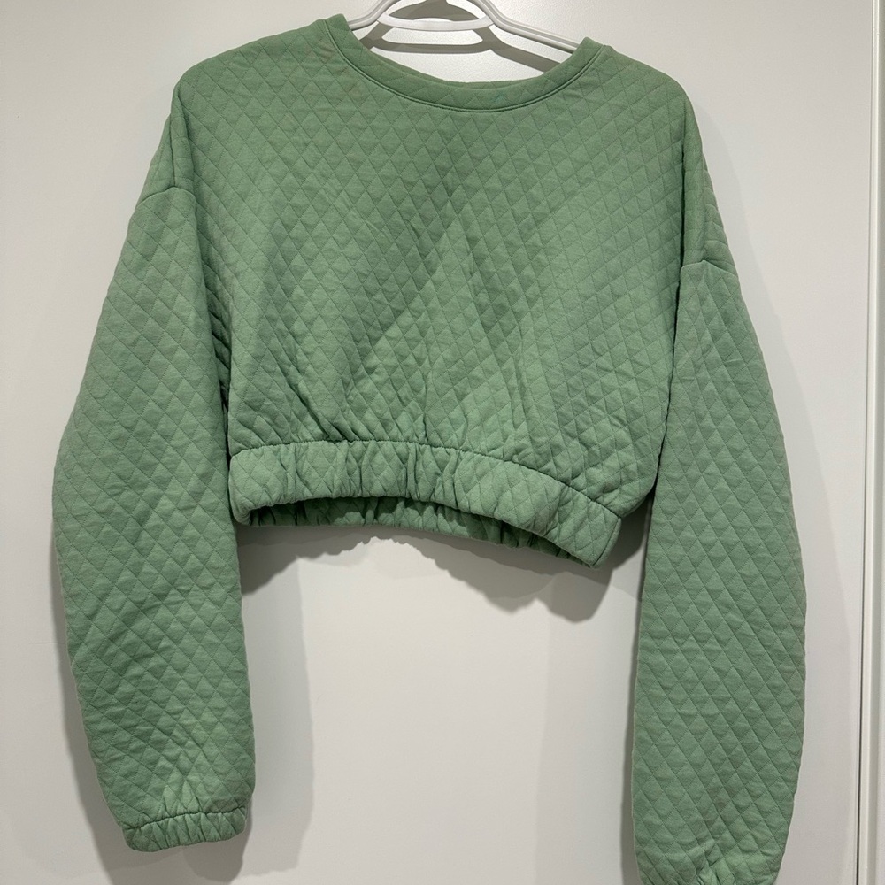 Green Quilted Cropped Sweatshirt